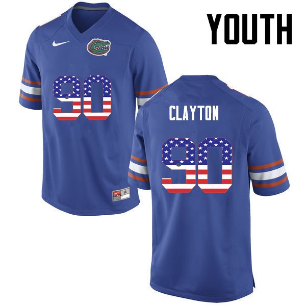 Florida Gators Youth #90 Antonneous Clayton College Football USA Flag Fashion Blue